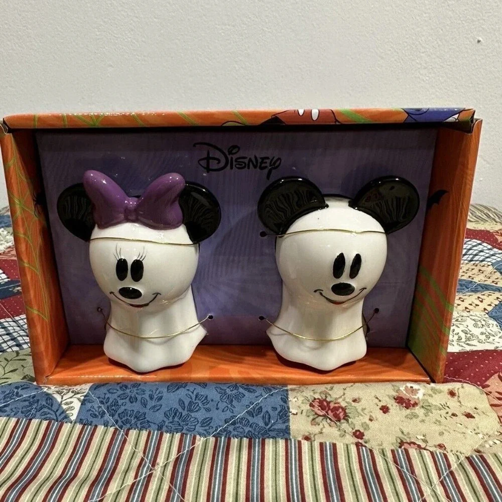 Disney Halloween‎ Ghost Mickey & Minnie Ceramic Salt & Pepper Shakers